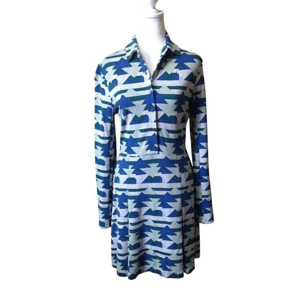 Rachel Roy Size Large Long Sleeve Tribal Southwest Snap Front Fit Flare Dress